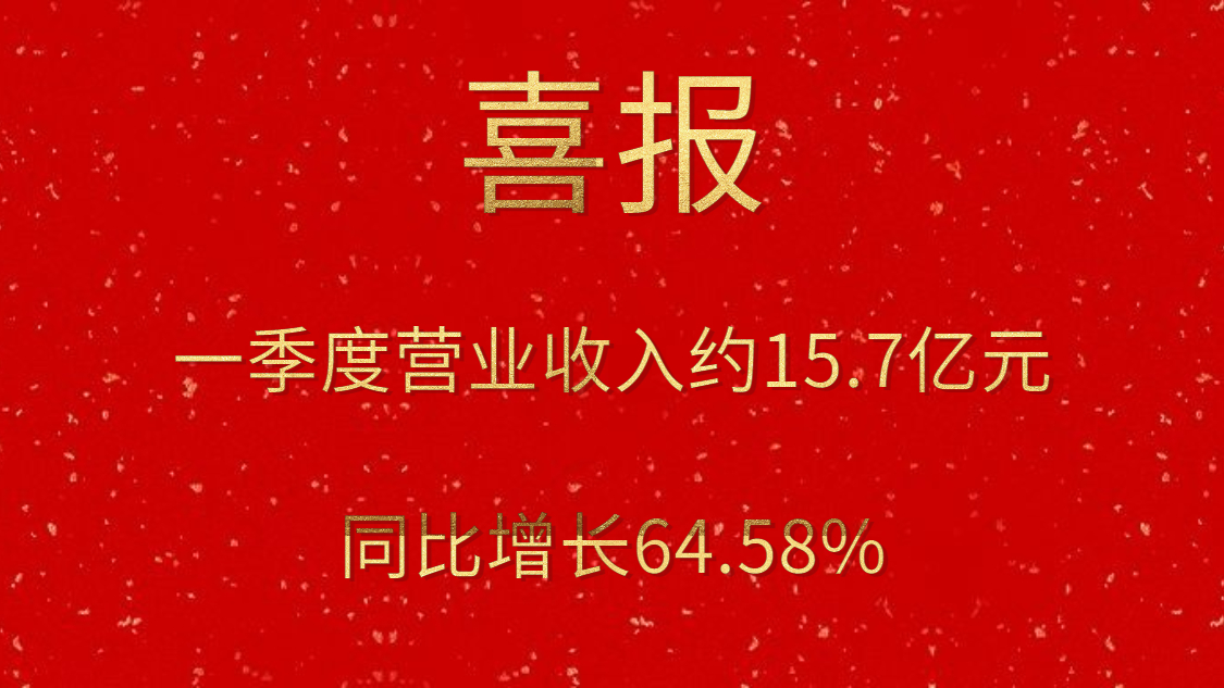 公司一季度實現營業(yè)收入約15.7億元，同比增長64.58%